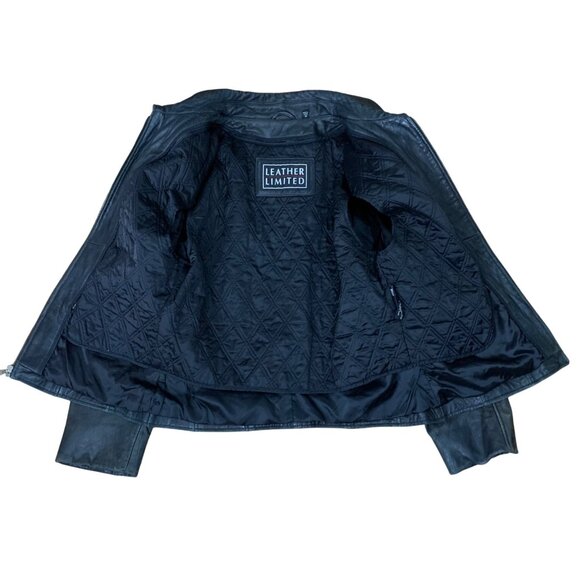 LEATHER LIMITED Black Leather Collared Biker Jacket + Liner Women’s Size M - Picture 5 of 10